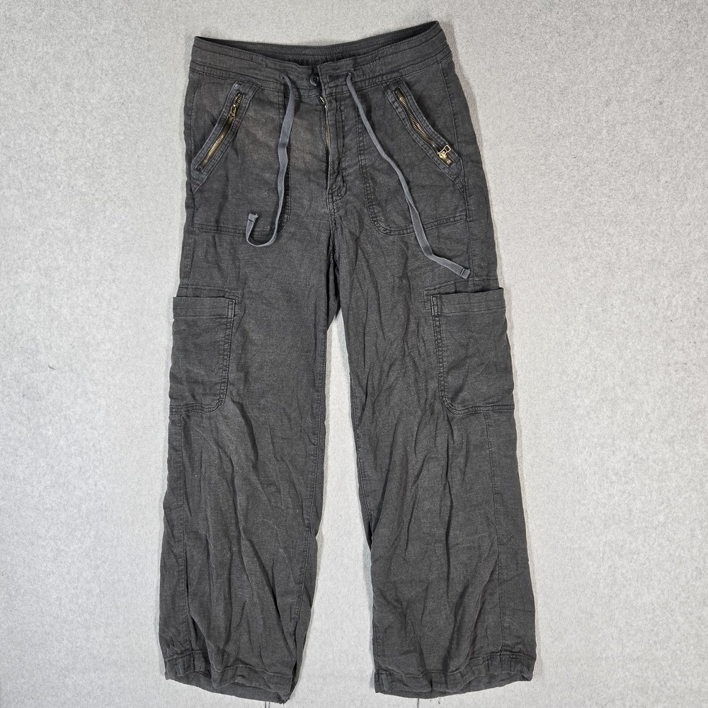 American Eagle Women Pants 4 Gray Dreamy Drape Baggy Wide Leg Linen Blend READ